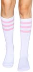 Henwarry Over the Calf Tube Socks Classic Triple Stripes Cotton Retro Athletic Socks for Men and Women (A06-Pink/White)