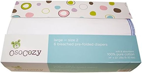 OsoCozy Prefolds Bleached Cloth Baby Diapers, Size 2 (15-30 lbs), Soft, Absorbent and Durable 100% Natural Cotton, Our Diaper Service Quality Prefolds - (6 Pack)