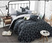 Twin Duvet Cover Set Navy Blue, 68x90 Soft Geometric Diamond Pattern Bedding Cover, Luxury Cool Lightweight Microfiber 2 pc Set with Zip, Ties - Best Modern Style Comforter Quilt Cover for Kid Young