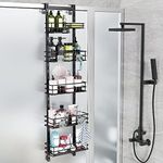 Orimade Over The Door Shower Caddy Adjustable Hanging Organizer Shelf Rustproof with Hook,Shampoo Holder Bathroom Soap Holder,Shower Basket Suction Cup Extra Large, 5 Tier (US Patent), Black