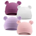 JANGANNSA Baby Newborn Cotton Hat Baby Boys Beanie 0-6Months Infant Girls Hospital Hats (White+SkinPink+Lightpurple+DeepPurple, 6-12 Months)