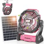 Art In Real 10400mAh Solar Powered Fan, Portable Solar Fan with LED Lantern, Camping Fan with 7W Solar Panel, Stepless Speed Battery Powered Fan for Travel, Camping,Office,Outdoor＆Indoor(Pink)