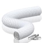 Hon&Guan 4 Inch Insulated Dryer Vent Hose - 16FT White Flexible Duct with 2 Clamps for HVAC Ventilation and Duct Fans Systems(100mm-5M)