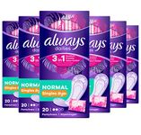 Always Dailies Singles Normal to Go Unscented Pantyliners 20s - Pack of 6