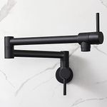 HAIYUNDA Black Pot Filler faucets Modern Wall Mount Double Joint Swing Arm Solid Brass Kitchen Sink Faucet Folding Stretchable with Single Hole Two Handles(Matt Black)