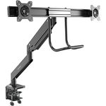 StarTech.com Desk Mount Dual Monitor Arm - Ergonomic Monitor VESA Mount 32" (17.6lb/8kg) Displays - Crossbar Handle for Synchronized Full Motion - Height Adjustable - C-Clamp/Grommet (ARMSLMBARDUO)