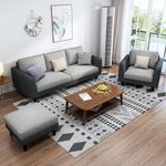 FURNY Arlo 5 Seater 3+1+1 Fabric Modern Sofa Set with an Ottoman (Light Grey-Dark Grey)