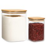 ComSaf 3600ml/1100ml Square Glass Jars with Bamboo Lids, Large Glass Storage Jars, Wide Mouth Food Storage Container with Airtight Lids for Flour, Sugar, Rice, Pasta, Oats, Grains, Snacks, Candy