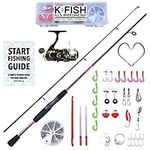 K-Fish Fishing Rod Reel Line Tackle Box + Fish Guide. Fishing Set Fishing Combination Angling kit. 6ft (1.7m) 2 section spin rod pole 50 Pcs fishing tackle lures accessories. Saltwater freshwater fish