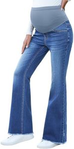 BLENCOT Womens Maternity Pants Flare High-Rise Stretchy Bell Bootcut Jeans Denim Over Belly Pregnancy Jeans for Women with Pockets P604 Blue 2XL