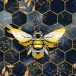 Honey Bee Fabric by The Yard,Geometric Honeycomb Marble Upholstery Fabric for Chairs,Modern Hexagon Cute Bee Fabric for Upholstery and Home DIY Projects,1 Yard,(L92*W150cm) Golden Blue