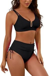Nillocco 2 Piece Swim Suits for Women 2025 Swimsuits for Curvy Women High Waisted Bikini Sets U-Wire Cutout Tummy Control Bathing Suit Black Medium