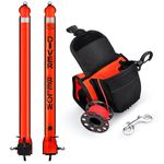 Owekfifv Surface Marker Buoy Scuba with Reel, 5ft High Visibility Diving Open Bottom Signal Tube Safety Sausage with Pouch Bag, 100ft ABS Dive Reel and Steel Double-Ended Bolt Snap (Hi-Vi Red)