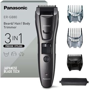 Panasonic ER-GB80-H503 Bart-, Haar- & Körperschneider für Männer, tragbarer kabelloser, wasserdichter Trimmer, 39 Längen, 3 Aufsätze, Präzisions-Trimmer, kabellos & kabelgebunden, Dunkelsilber
