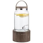 Navaris Drink Dispenser with Tap - Glass Drinks Dispenser with Handle and Wooden Stand for Water, Juice, Lemonade - Mason Jar Cocktail Jug - Easy to Clean - 5.6L (5.9QT) Capacity