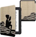 kwmobile Case Compatible with Barnes & Noble Nook Glowlight 4 Plus Case - eReader Cover - Girl and Books Black/Beige