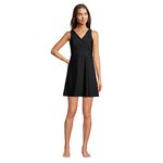 Lands' End Women's Chlorine Resistant Tummy Control Surplice Wrap Swim Dress One Piece Swimsuit, Black, 6