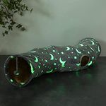 LUCKITTY Cat Tunnel Tube with Plush Ball Toys Collapsible Self-Luminous Photoluminescence, for Small Pets Bunny Rabbits, Kittens, Ferrets,Puppy and Dogs Grey Moon Star (S-Shape)