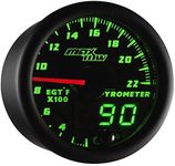 MaxTow Double Vision 2200 F Pyrometer Exhaust Gas Temperature EGT Gauge Kit - Includes Type K Probe - Black Gauge Face - Green LED Dial - Analog & Digital Readouts - for Gas Trucks - 2-1/16" 52mm