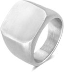 ENHONG Fashion Mens Rings,Stainless Steel Square Signet Rings for Men,Silver Pinky Thumb Ring for Dad Jewelry Gift for Him,Men's Ring for Biker Size 11