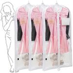 Elite Dance Gear 35" Clear Waterproof Garment Bag With 3 Zipper Pockets for Suits Dress Cover, Travel & Competitions Protector, Dance Costumes, Girls Dress Recital Outfit Organizer (White-3 Pack)