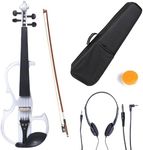 Cecilio L4/4CEVN-L2W Left-Handed Solid Wood Pearl White Electric Violin with Ebony Fittings in Style 2 (Full Size)