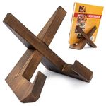PUERSI Recipe Book Stand for Kitchen, Wooden Cookbook Holder for Display Stand, Farmhouse Cookbook Stand for Reading Hands Free, Recipe Holder for Cooking for Counter - Rustic Brown - 1 Set