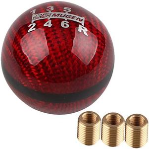 AUTENS 6 Speed Red Manual Gear Shift Knob Ball, Carbon Fiber and Weighted Aluminum Atructure Shift knobs, Shifter Lever Head Fit Most Automatic Manual Vehicles with 3 Pure Copper Adapters. (Red)