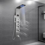 ROVOGO Shower Panel Tower with Led Lights No Battery Needed, Rainfall Shower, 4 Body Jets, Handheld and Tub Spout, Unibody One-Piece Shower Column Stainless Steel Brushed