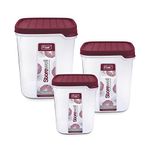 FLAIR Storewell Square Food Storage Containers Set of 3 (6L, 8L, 12L)- Maroon, Air Tight Containers for Kitchen Storage Ideal kitchen box for Rice, Atta and Grains, BPA-Free, Food Grade