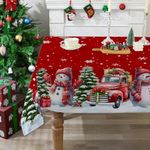 cusugbaso Christmas Tablecloth 60x84 Inches for Rectangle Tables - Red Christmas Decor for Table - Snowman Water Resistant Xmas Table Cloth, Chrismtas Party Decorations for Kitchen, Home