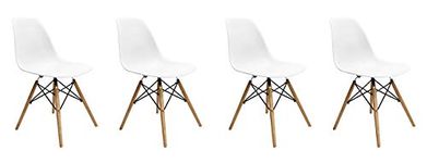 Nicer Furniture Eiffel Style Side Chair with Natural Wood Legs - Set of 4 (White)