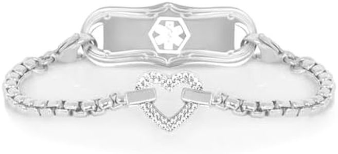 Lauren's Hope Silver Crystal Heart Medical Alert Bracelets for Women, Custom Engraved Medical ID Bracelet, Medical ID (Silver, Bracelet Size = 8 inches)