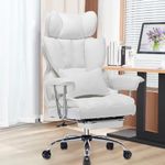 Efomao Desk Office Chair 400LBS, Big High Back PU Leather Computer Chair, Executive Office Chair with Leg Rest and Lumbar Support, White Office Chair