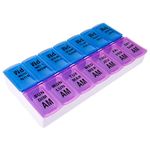 Apex Twice-A-Day Weekly Pill Organizer, Weekly Pill Organizer, 2 Times a Day Color-Coded, Easy-Open, See-Through Lids, Organize Medication or Vitamins by AM, PM or Morning and Bedtime, Berry/Blue