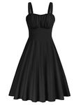 Belle Poque 50s Style Vintage Boho Plus Size Dresses for Women Black Spaghetti Strap Smocked Flowy Summer Sun Dress