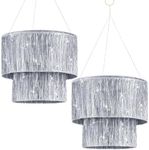 Rossesay 2 Pcs 2 Tier Fringe Tinsel Chandelier Iridescent Silver Foil Party Chandelier Decoration Metallic Foil Shimmering Chandeliers Disco Ball Decor Bachelorette Party Decor Photo Booth Supplies