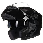 ILM Motorcycle Dual Visor Flip up Modular Full Face Helmet DOT 6 Colors Model 902 (M, Gloss Black)