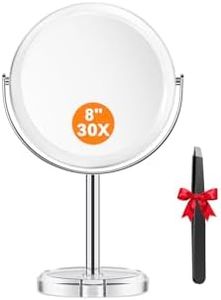 Auxmir 30X Magnifying Mirror with Tweezers, 8'' Double Sided 30X/1X Magnifying Makeup Mirror with Stand, 360° Rotation Bathroom Vanity Mirrors for Shaving, Dressing Table, Desktop, Bedroom