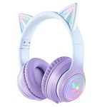 SIMGAL Bluetooth Cat Ear Headphones for Kids & Adults, Wireless & Wired Mode Foldable Headset with Mic, RGB LED Light, for Girls Women School Gaming, Compatible with Mobile Phones PC Tablet (Purple)