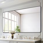 GLASHOM Bathroom Mirror,32"x48" Black Mirrors for Wall Metal Framed,Wall Mounted Vanity Mirror Rectangular Rounded Corners Decorative Hangs Horizontal or Vertical Entryway Living Room…