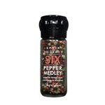 Sprig Gourmet Six Pepper Medley | Rainbow Peppercorn blend| Whole Dried Peppercorns (Black | White | Pink | Green| Sichuan| Cubeb) | Glass Pepper Grinder Bottle with Adjustable Coarseness | 42g