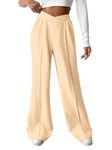 SOFIA'S CHOICE Women's Wide Leg Sweatpants V Crossover Elastic High Waisted Loose Long Pants, Apricot V, S