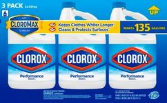 Clorox Bleach Liquid Cleaner for Laundry and Bathroom, HE Performance Bleach, 121 oz. Bottle 3 Pack, Wholesalehome Reusable Cleaning Glove and Cloth Included