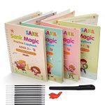 SHNMN Sank Magic Practice Copybook, (4 BOOK +1 PEN + 10 REFILL) Number Tracing Book for Preschoolers with Pen, Magic calligraphy books for kids Reusable Writing Tool