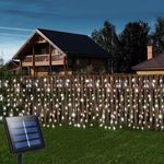 CCILAND Solar Curtain Lights Outdoor 6M x 1M 300 LED Curtain String Lights Green Wire Waterfall Fairy Lights for Bedroom Garden Patio Gazebo Decor - Cool White