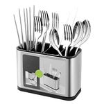 Kitchen Cutlery Holder Stainless Steel Large Capacity Utensil Holder with Divider Weighted Base for No Tipping for All Kitchens Countertop or Table,18x13x8.6cm