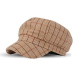 iSWEVEN French Beret Cap All Season Unisex Artist Newsboy Hats, Ascot Cotton British Style Adjustable Women's Caps, WBC8111B (Light Brown, Free Size)