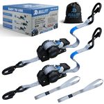 BULLITT 2Pk Decelerating Retractable Ratchet Straps Set,S-hook Tie Down Straps,2.54cm x 3.5m +38mm Soft Loops*2, Auto Self Retracting Straps with 700kg Break Strength for Motorcycles/Car/Household