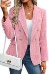 ELLEVEN Women's Tweed Blazers Business Casual - Long Sleeve Double Breasted Jackets Open Front Work Suits, Light Pink, Medium